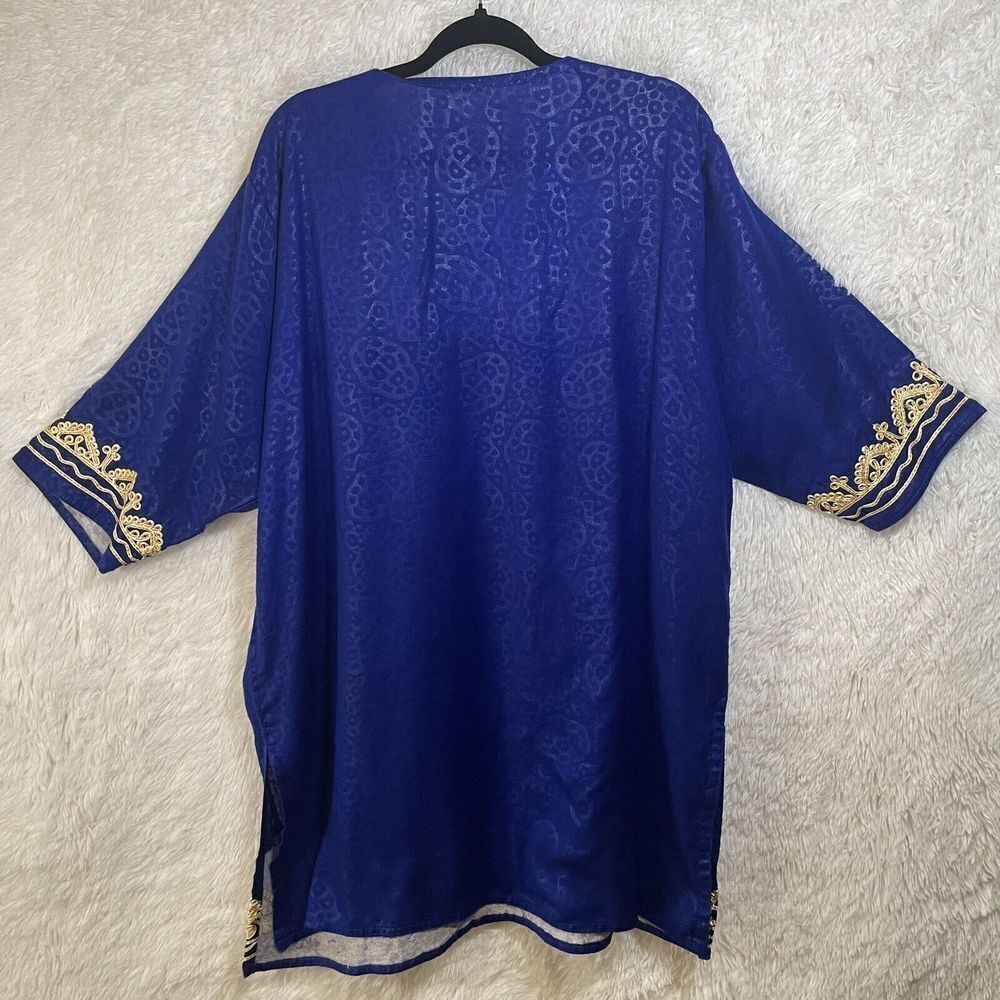 Vintage Embroidered Kaftan Kurti Royal Blue With Gold Scoop Neck - Picture 9 of 14
